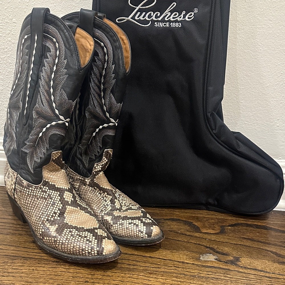 Lucchese Black and Tan Snakeskin Boots